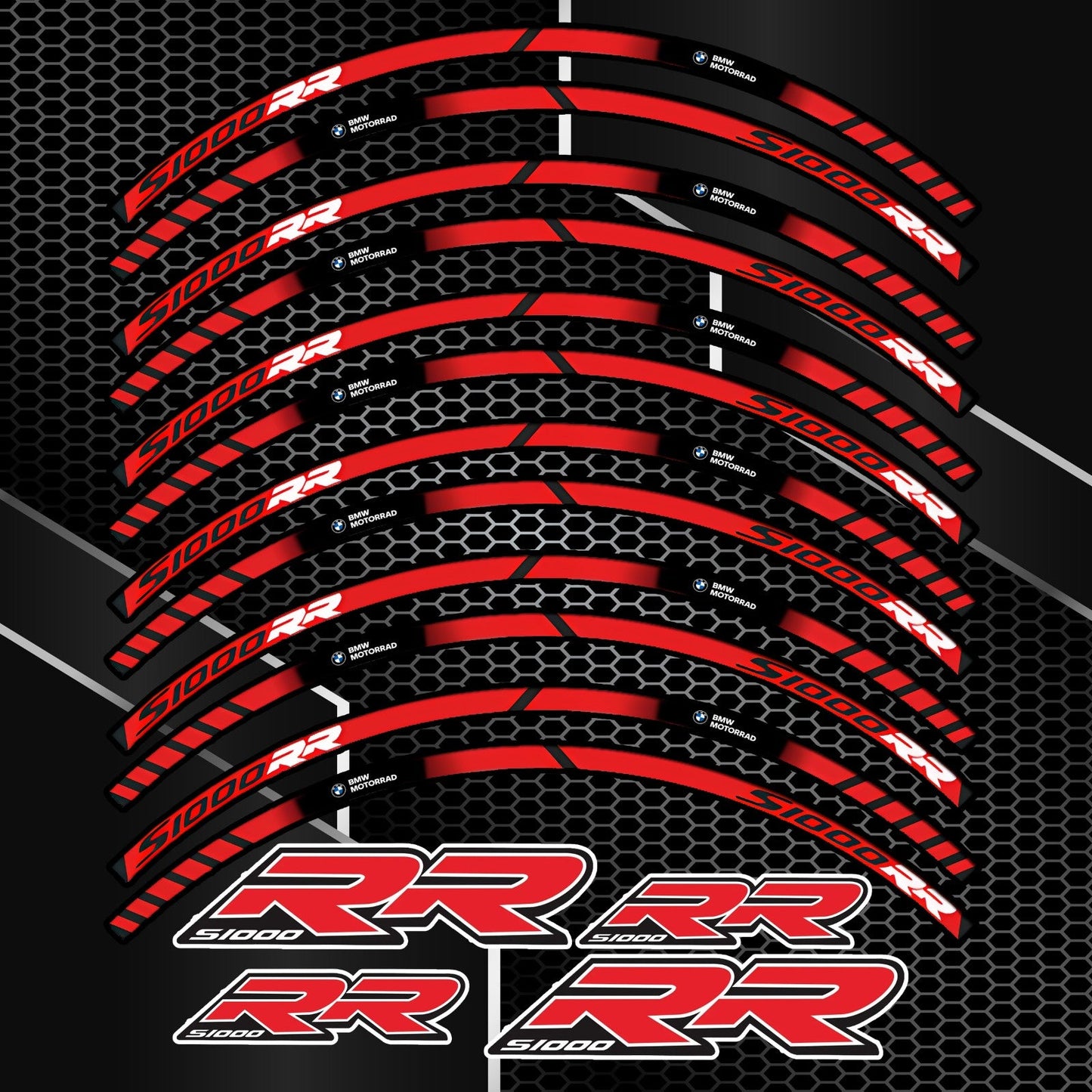 BMW S1000RR Red Rim Stickers – 16pcs Wheel Decals Kit