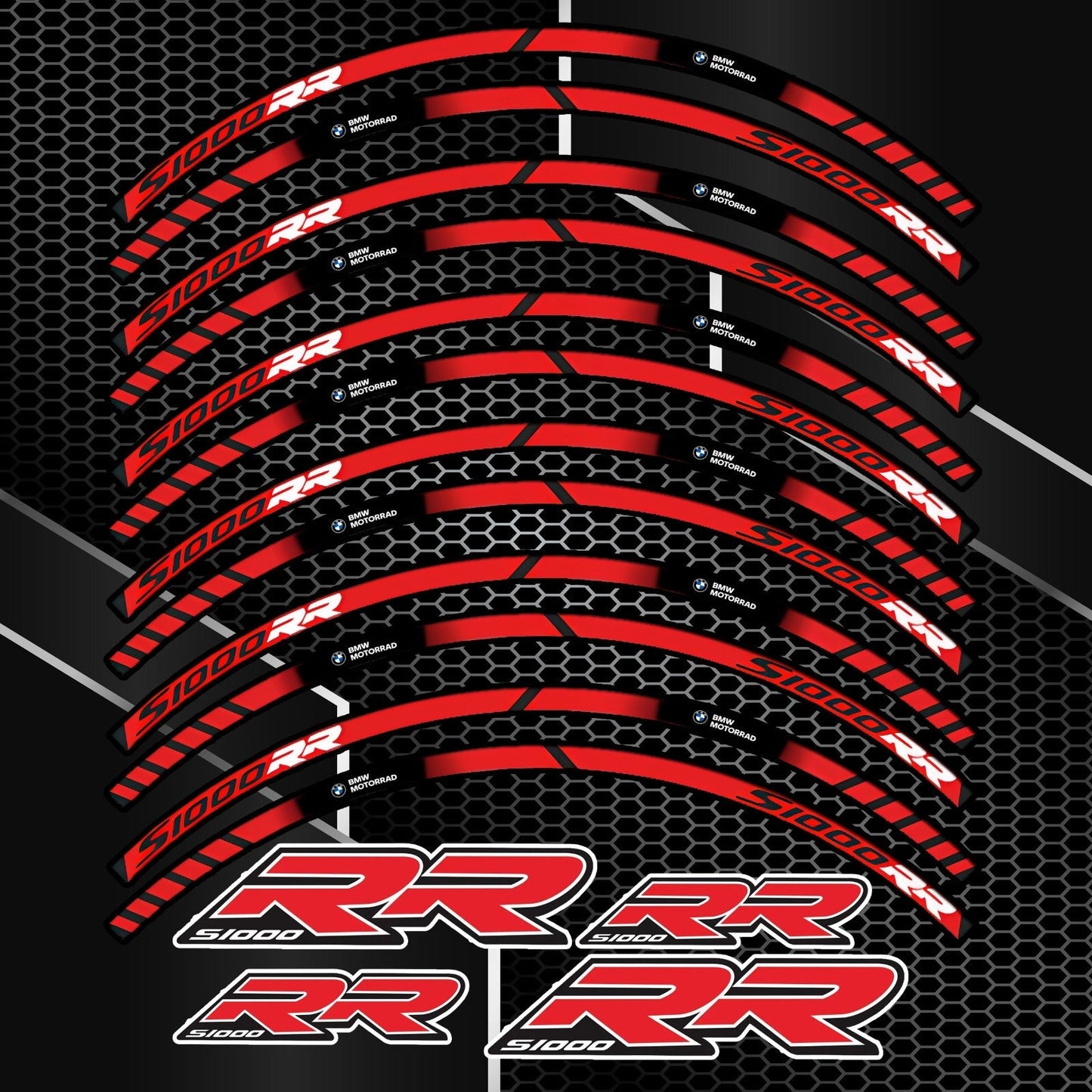 BMW S1000RR Red Rim Stickers – 16pcs Wheel Decals Kit