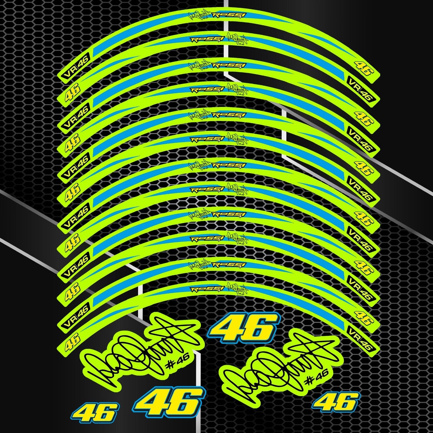 Rossi Universal Rim Stickers – 18pcs Wheel Decals