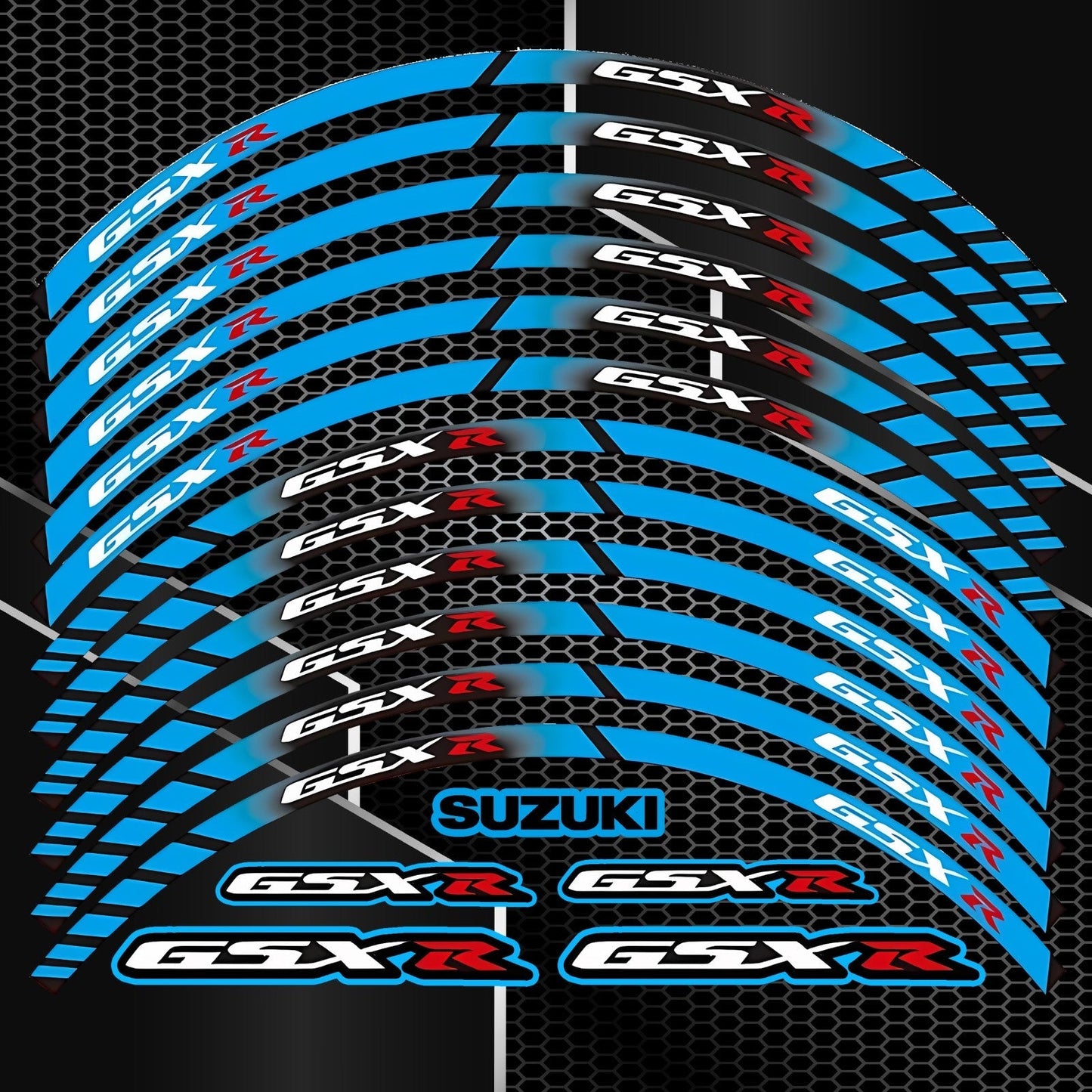 Suzuki GSXR Blue Rim Stickers – 16pcs Wheel Decals Kit