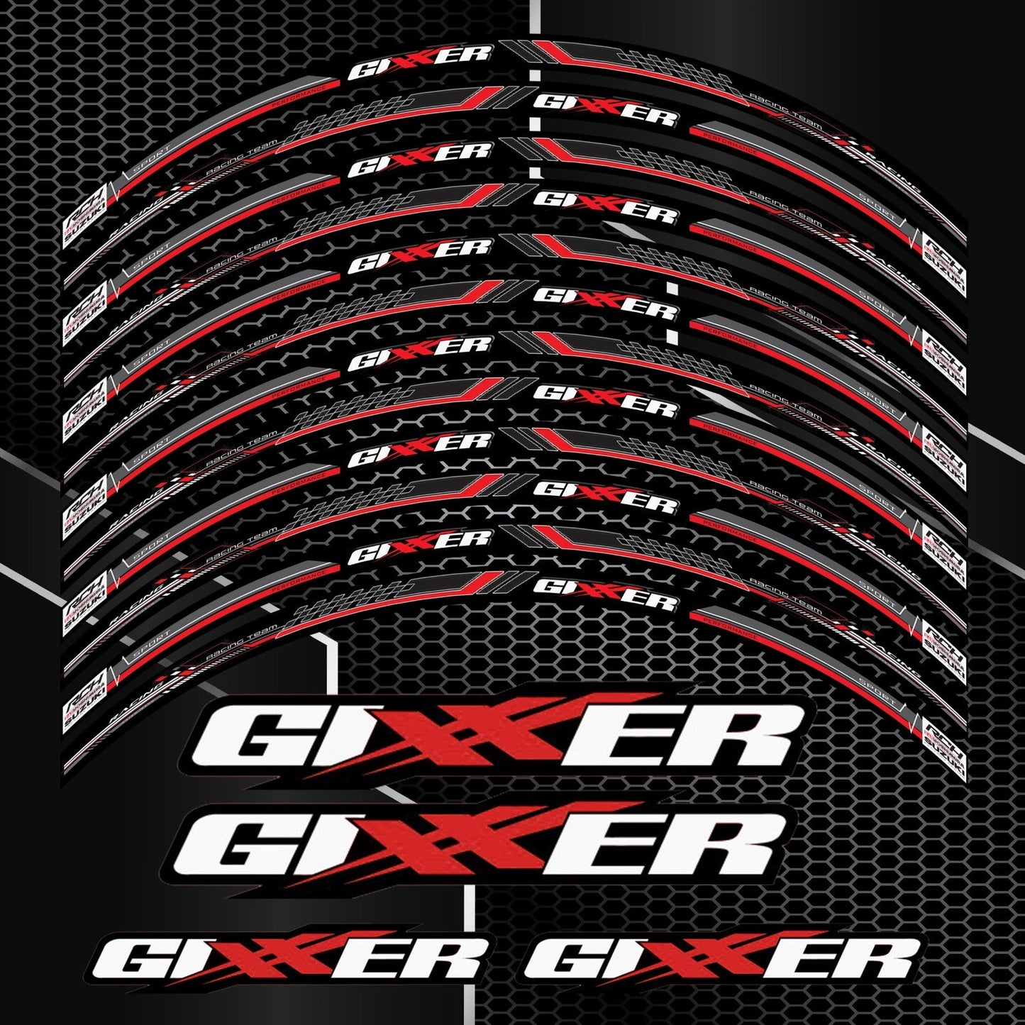 Suzuki GSXR 600 750 1000 Rim Stickers – 16pcs Wheel Decals Kit