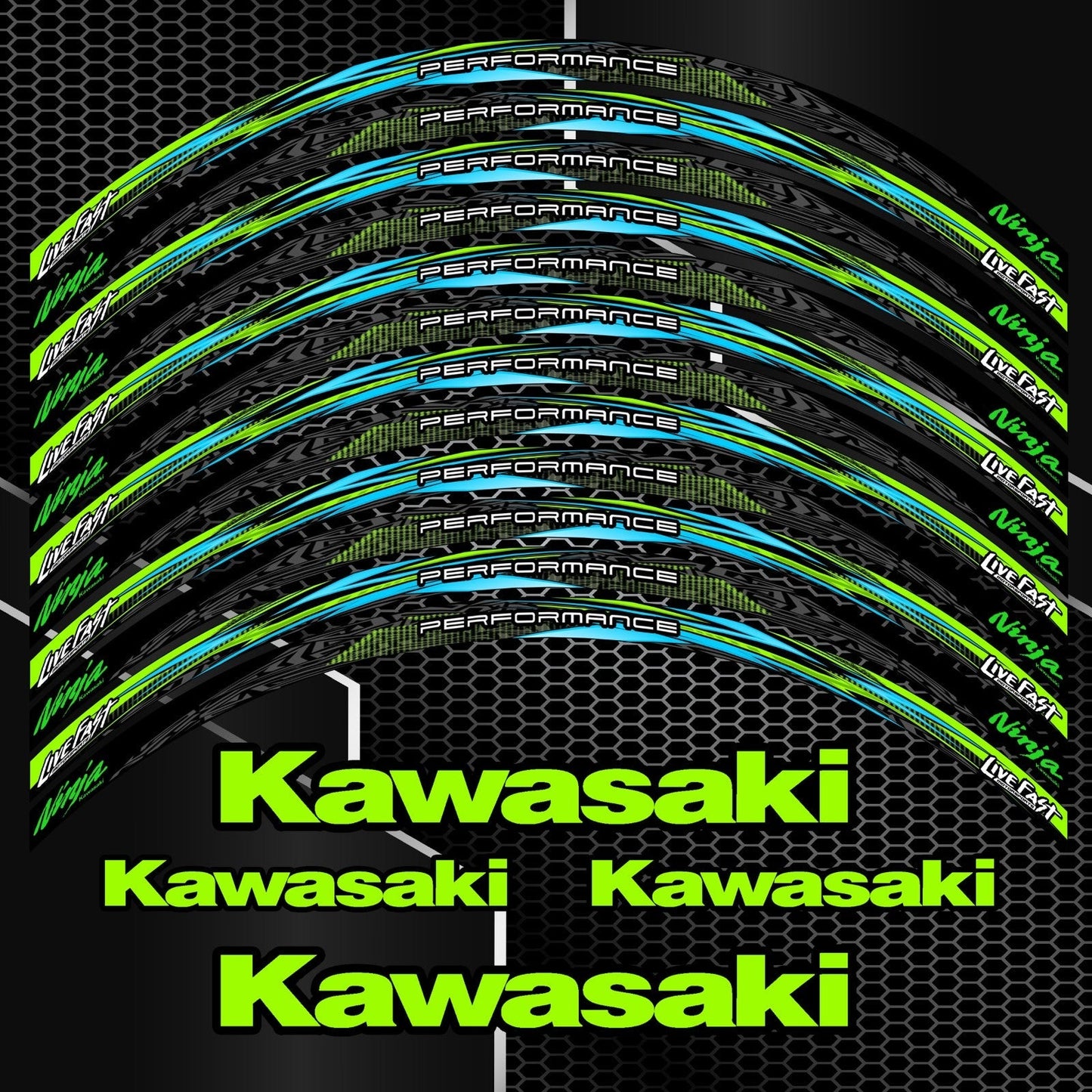 Kawasaki Ninja Rim Stickers – 16pcs Wheel Decals