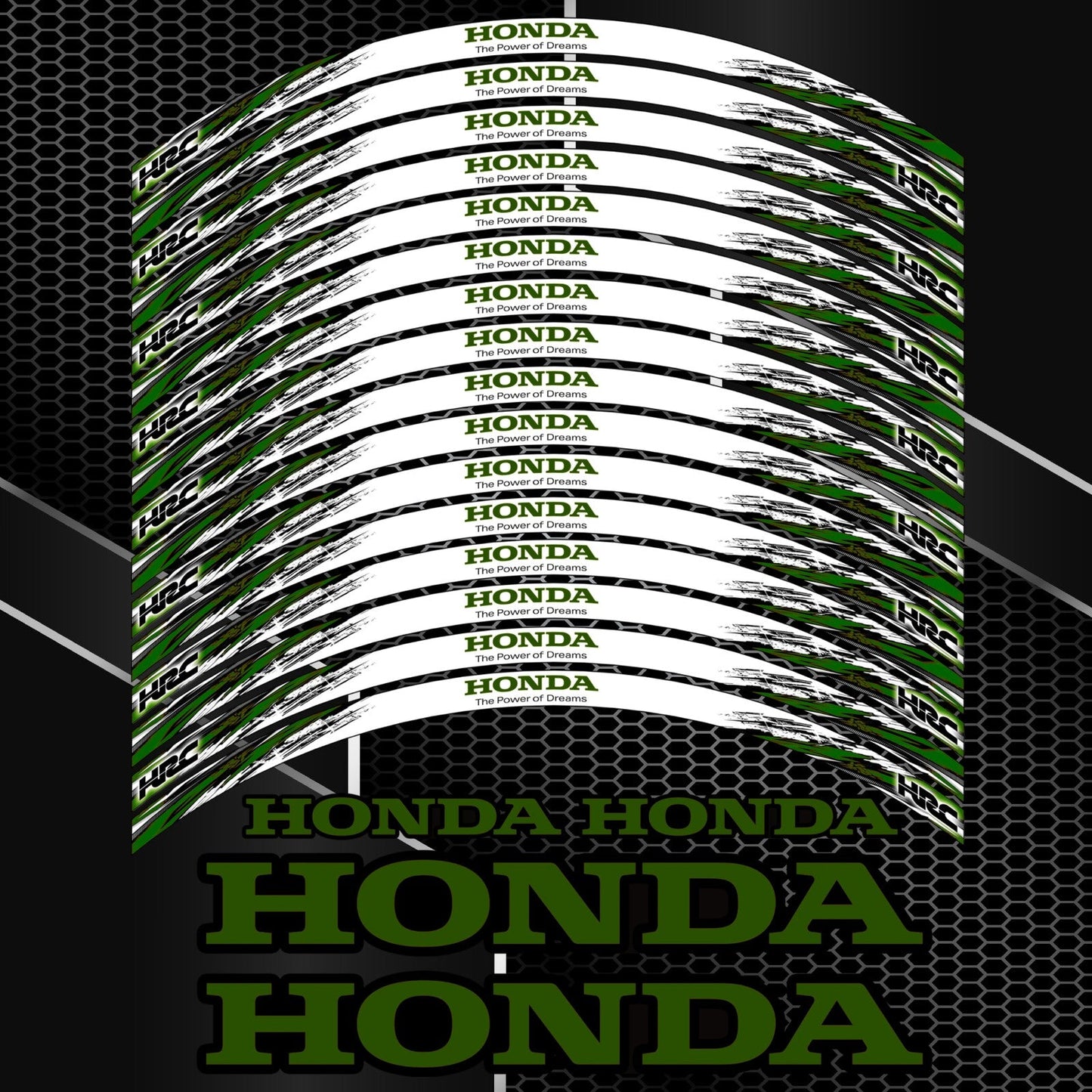 Honda HRC Rim Stickers Fireblade Army Black – 20pcs Wheel Decals