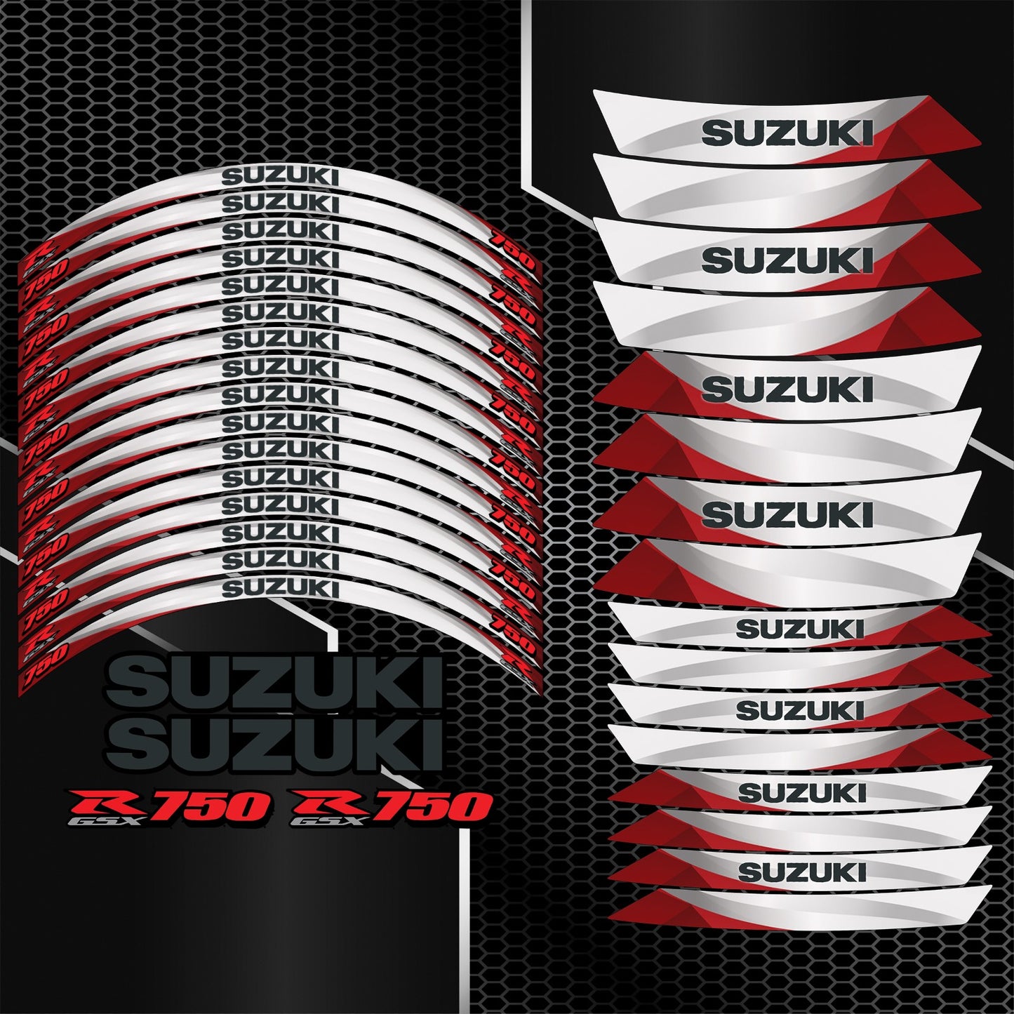 Suzuki GSX-R750 Gixxer Wheel Decals – Red, 36pcs Rim Stickers