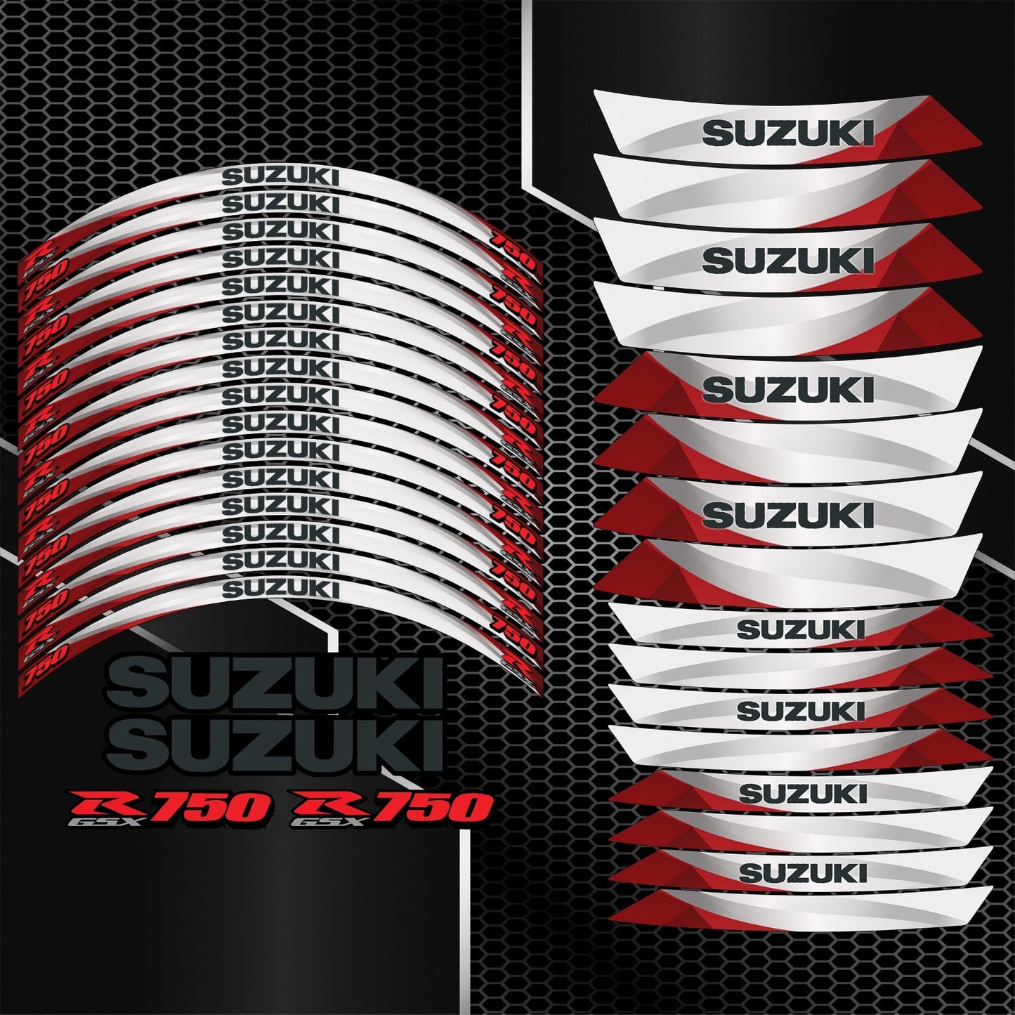 Suzuki GSXR750 Red Rim Stickers – 36pcs Wheel Decals Kit