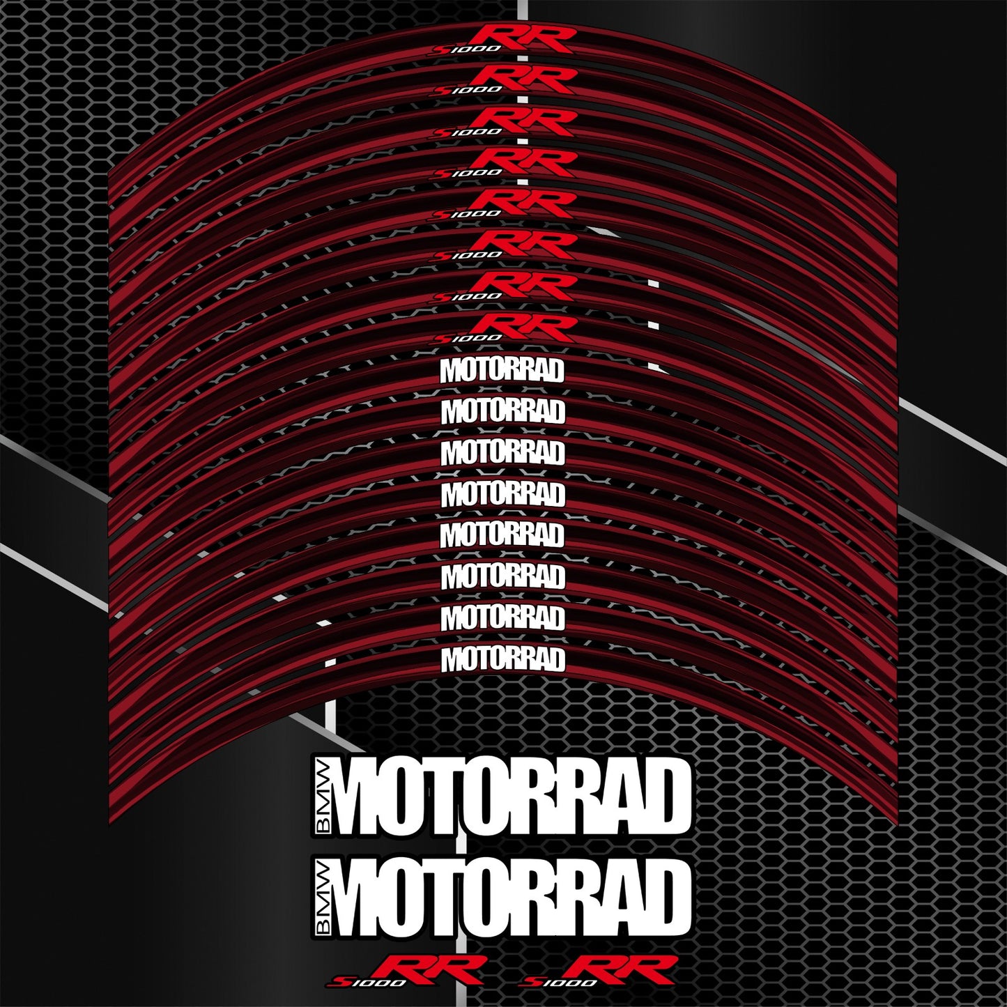 BMW S1000RR Wheel Decals – Black Red Rim Stickers (20pcs)