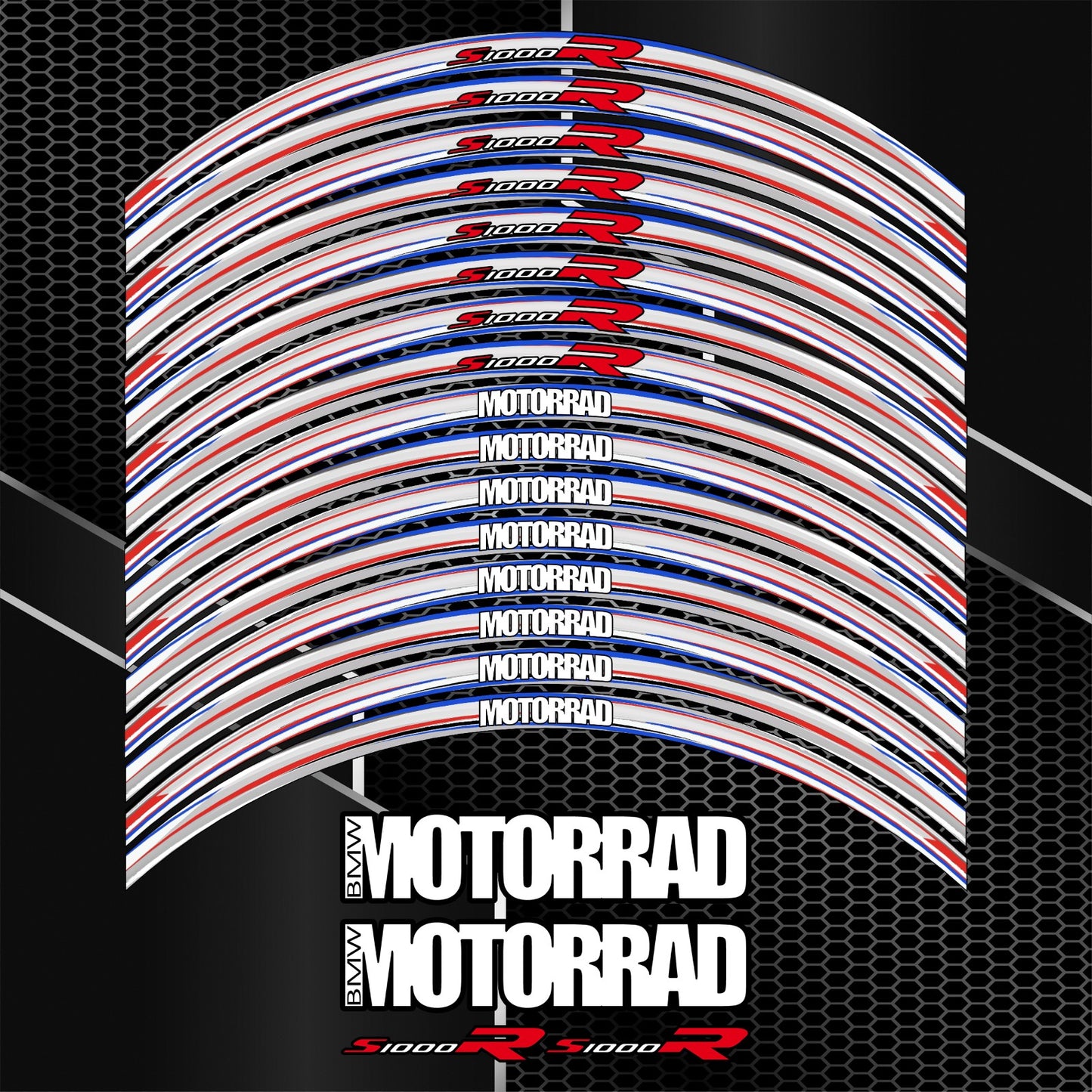 BMW S1000R Wheel Stripe Stickers – Grey M Sport Rim Decals (20pcs)