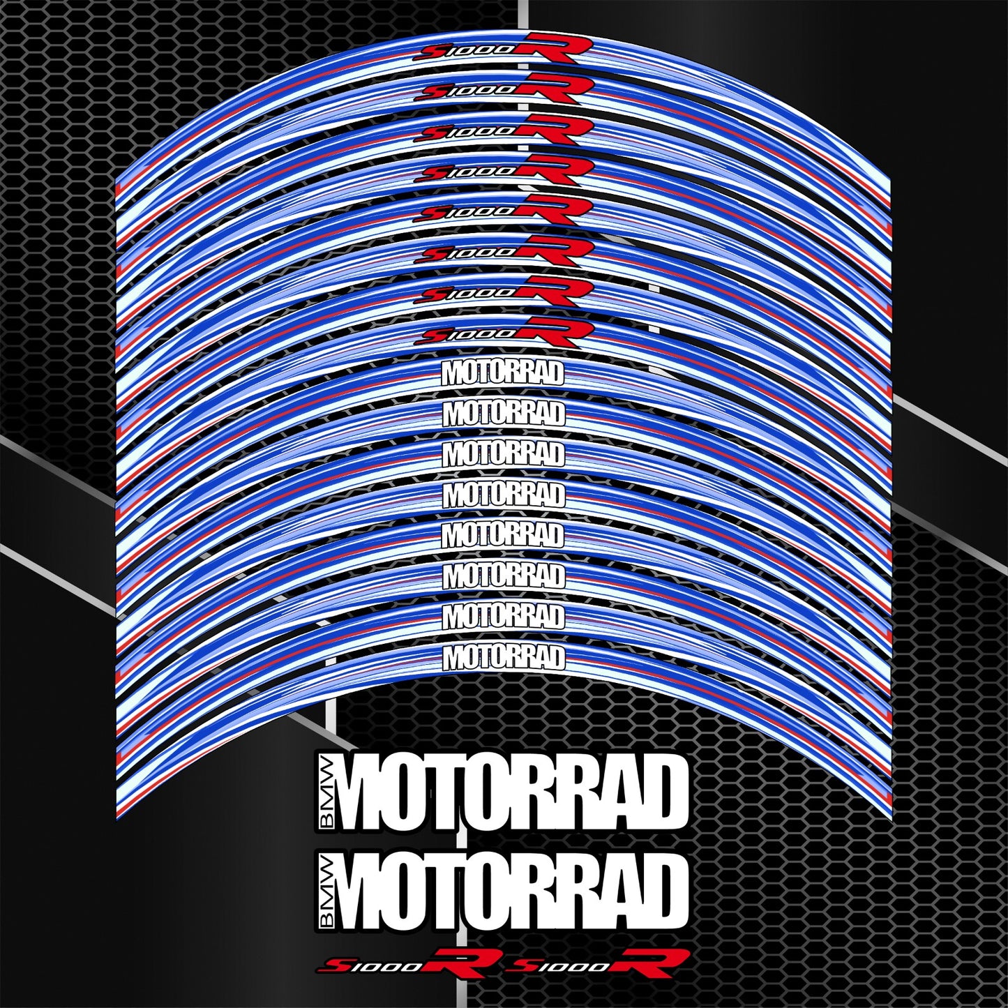 BMW S1000R Wheel Stripe Stickers – M Sport Rim Decals (20pcs)