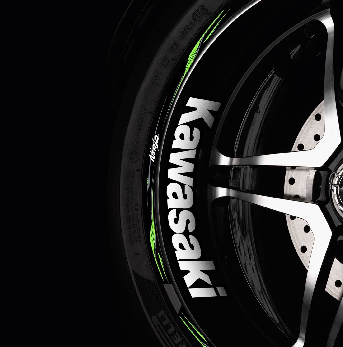 KAWASAKI NINJA Wheel Decals – Black Rim Stickers