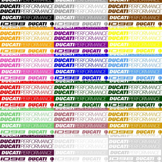 Repeating pattern of Ducati logos in various colors on a white background