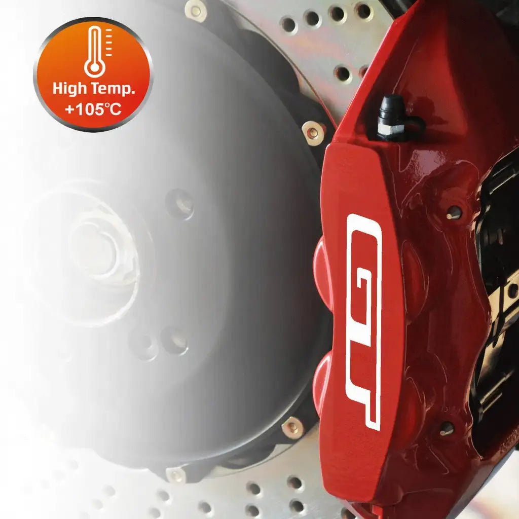 GT brake caliper stickers, red, 6 pcs., attached to calipers