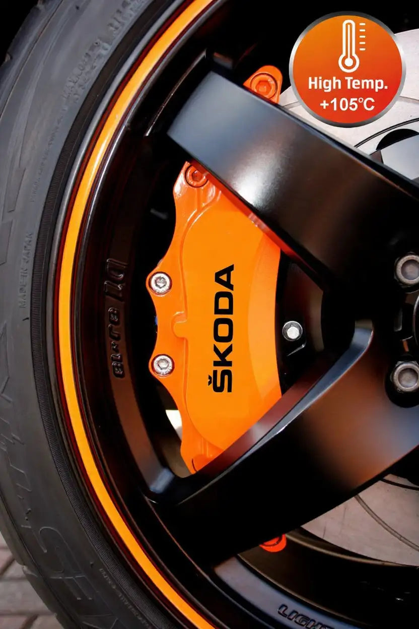 Skoda brake caliper stickers, red, 6 pcs., attached to the calipers