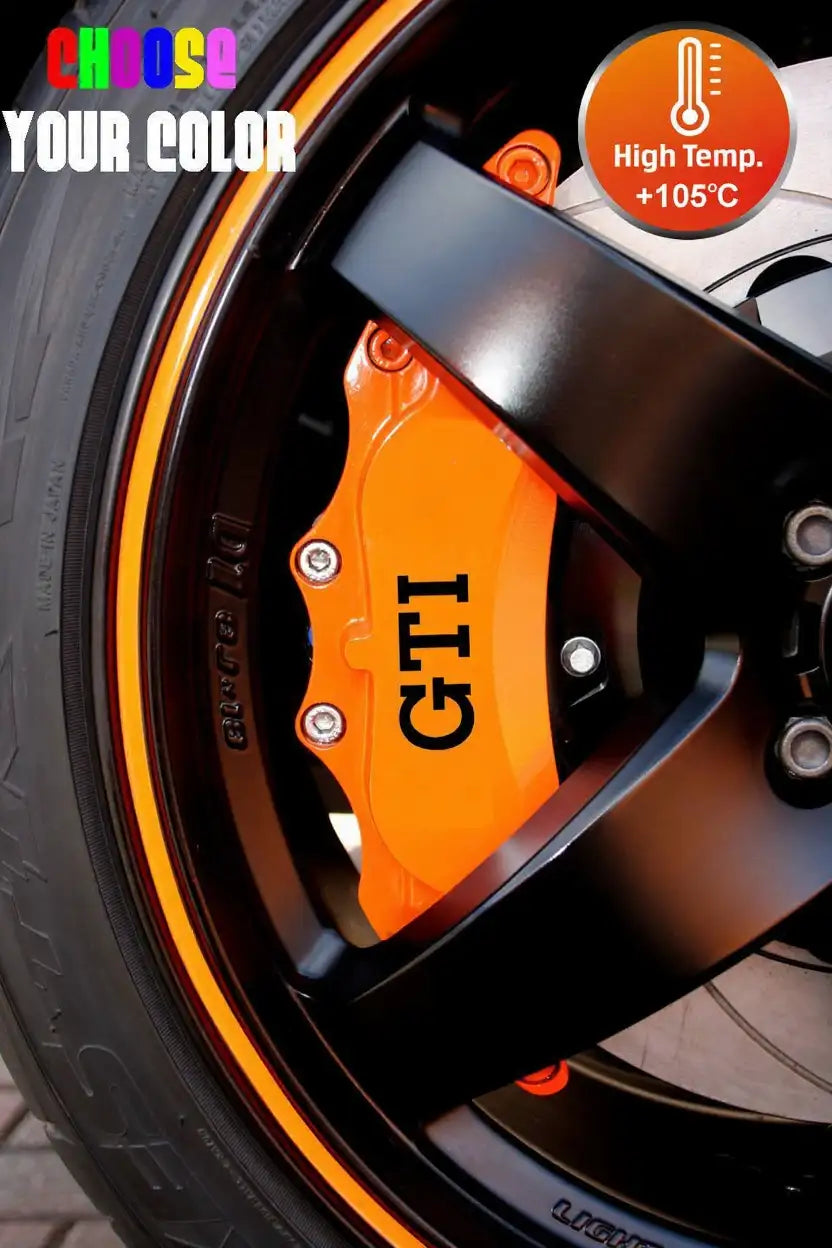 Volkswagen GTI brake caliper stickers, red, 6 pcs., mounted on calipers