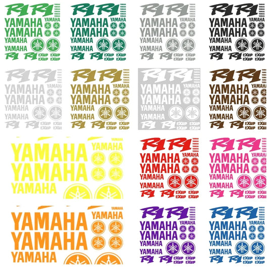 Repetition of Yamaha logos in various colors on a white background