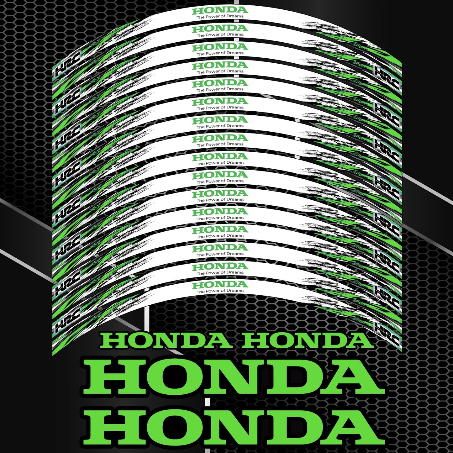 HONDA HRC Fireblade Wheel Decals – Green Black Rim Stickers