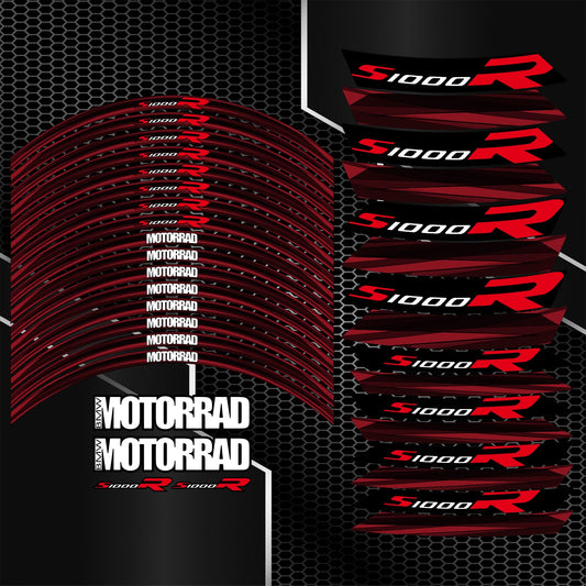 BMW S1000R Wheel Decals – Black & Red Rim Stickers
