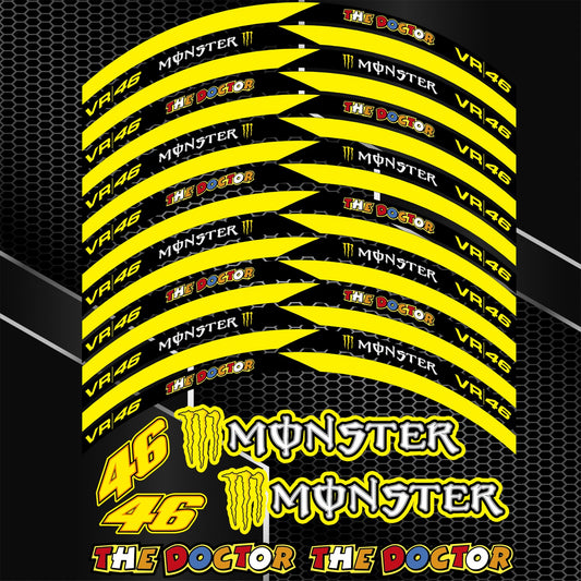 Monster VR46 Motorcycle Wheel Decals – Universal Rim Stickers