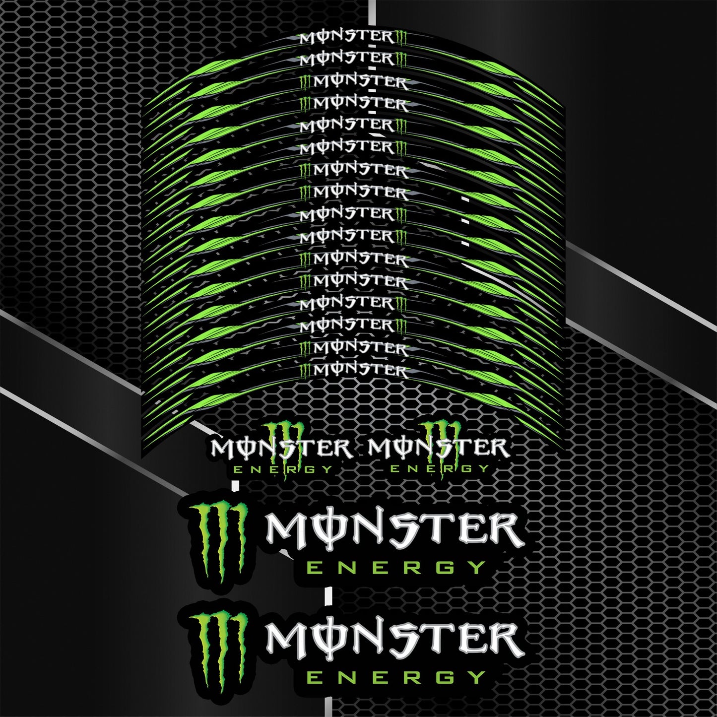 Monster Energy Motorcycle Wheel Decals – Black Rim Stickers