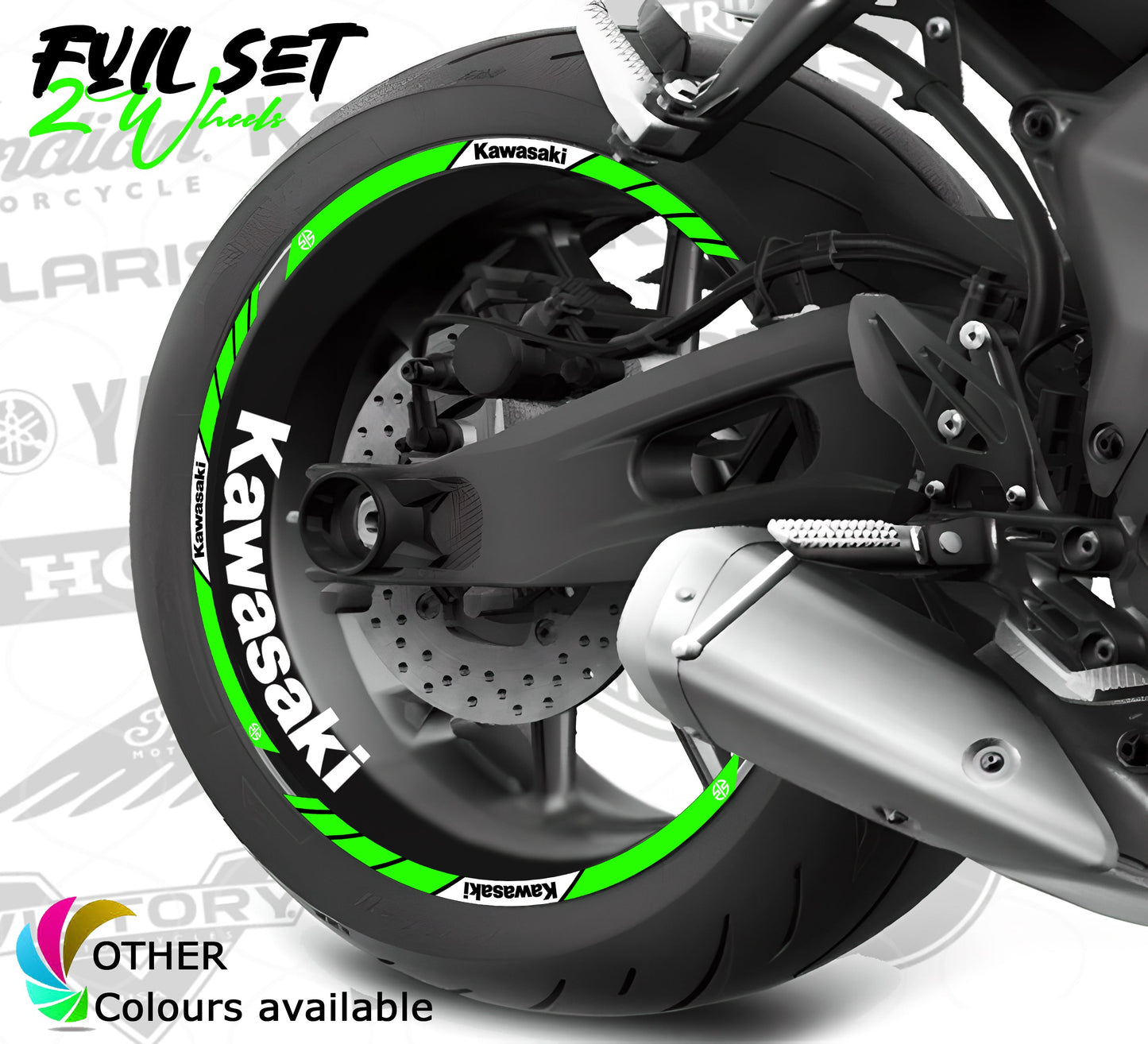 Kawasaki Rim Stickers – 24pcs Wheel Decals Kit
