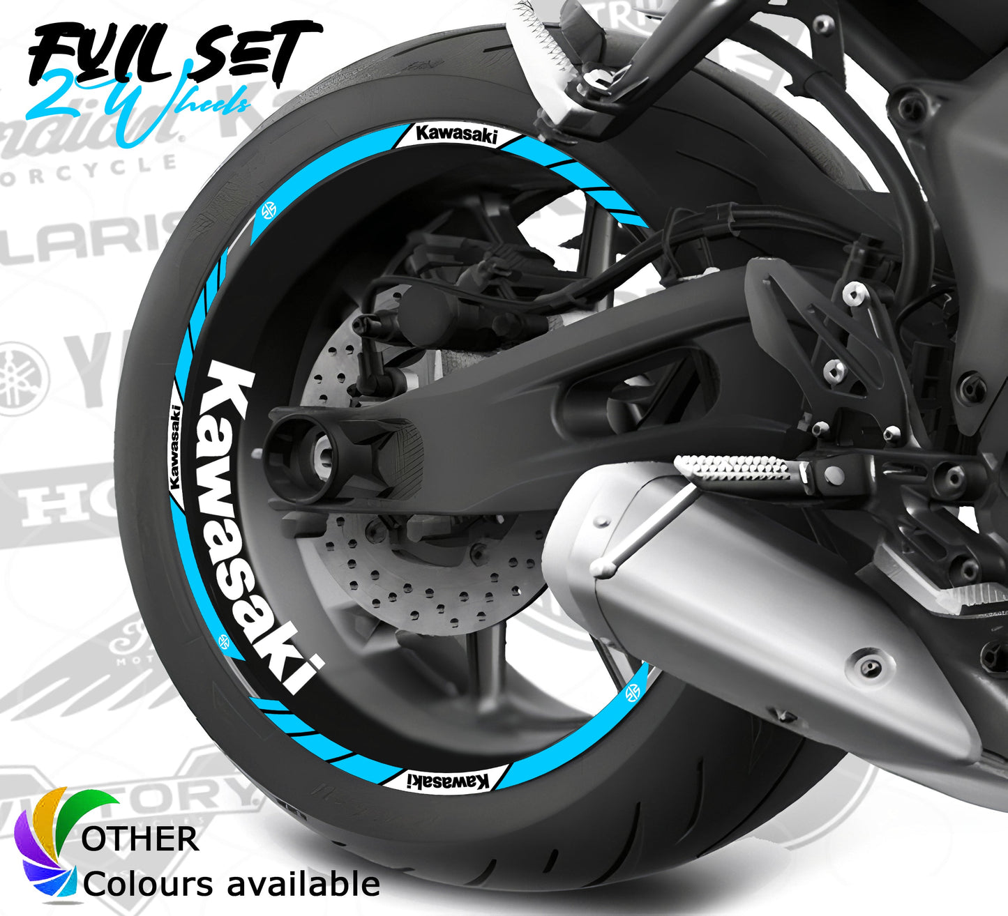 Kawasaki Rim Stickers – 24pcs Wheel Decals Kit