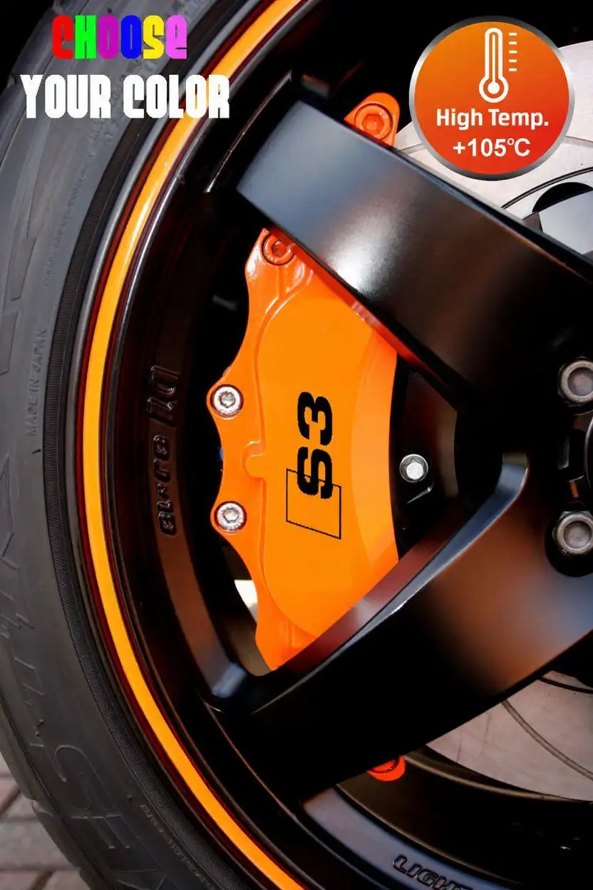 Audi S3 brake caliper stickers, red, 6 pcs., attached to the calipers
