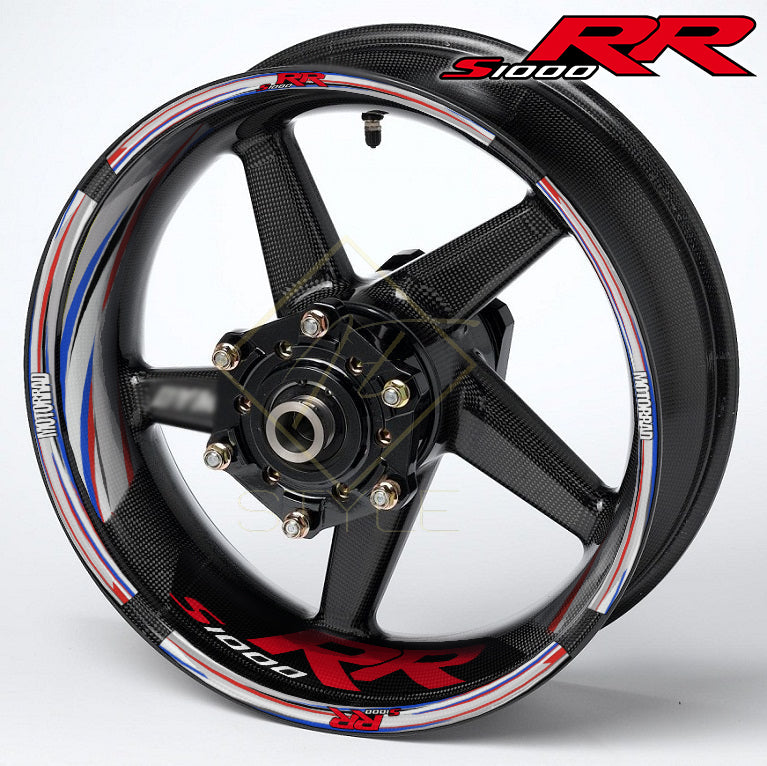 BMW S1000RR Grey M Sport wheel decal kit – 36 stickers for 2 wheels, 10mm edge stripes, inner 50mm/30mm decals, glossy finish, mirrored graphics, performance styling