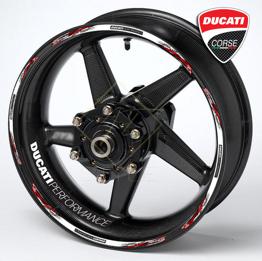 DUCATI Black Wheels Edition wheel decal kit – 20 stickers for Panigale, Diavel, Monster, 10mm stripe thickness, glossy finish, mirrored graphics, performance styling