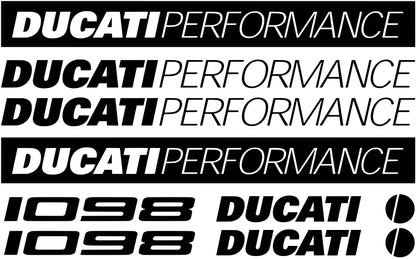 Set of Ducati Performance decals with various designs on a black background