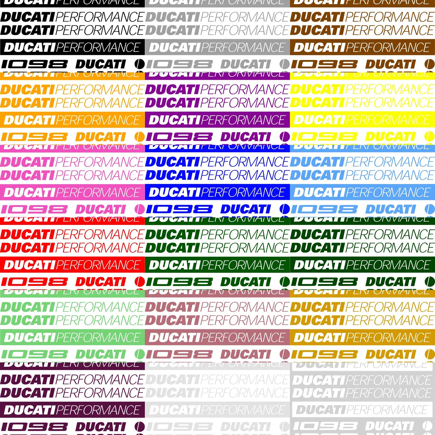 Repeating pattern of Ducati logos in various colors on a white background