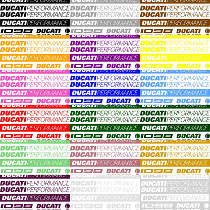 Repeating pattern of Ducati logos in various colors on a white background
