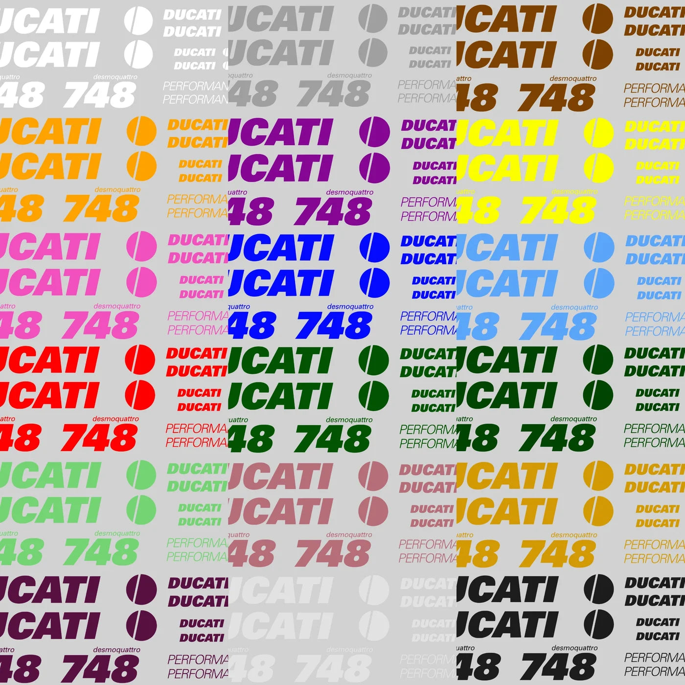 Pattern of Ducati logos and text on a gray background