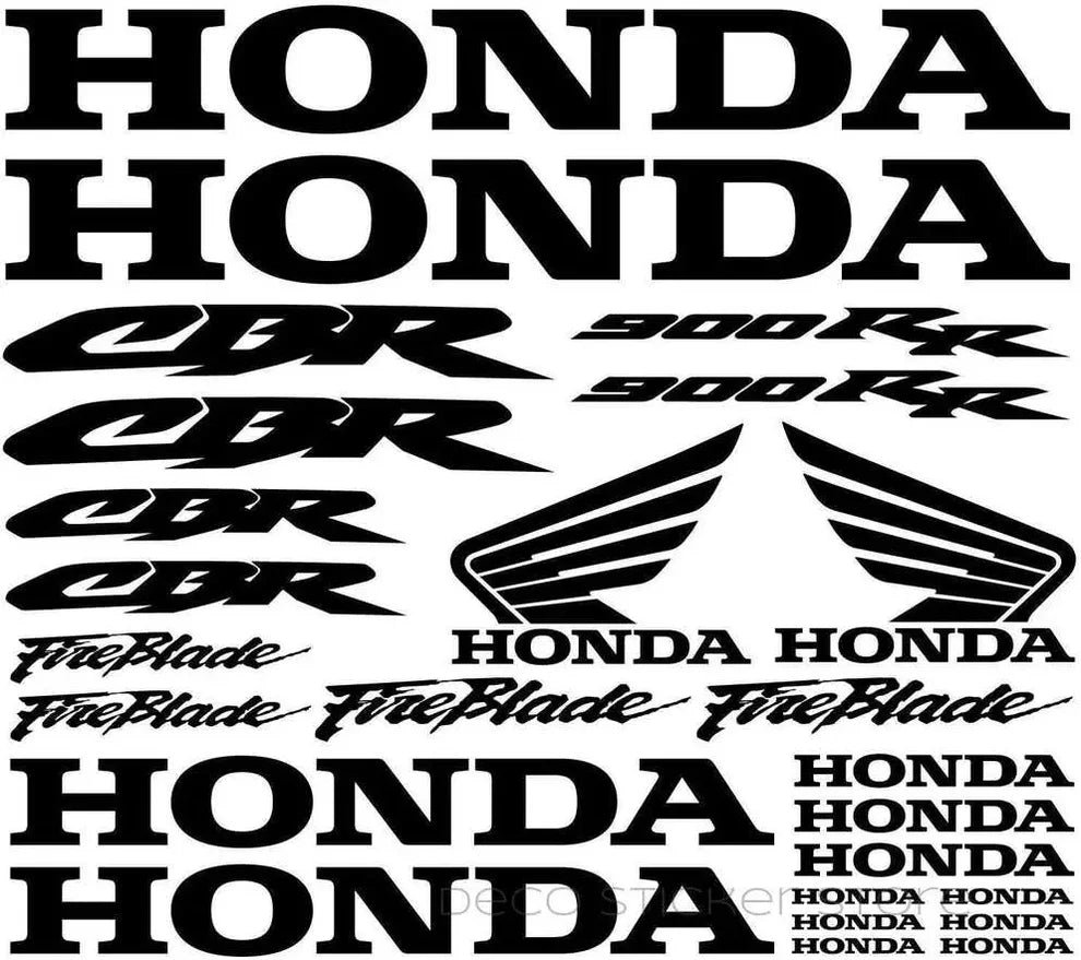 Collection of Honda decals including logos and text on a white background