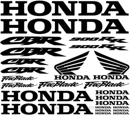 Collection of Honda decals including logos and text on a white background