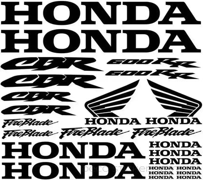 Collection of Honda decals including logos and text on a black background