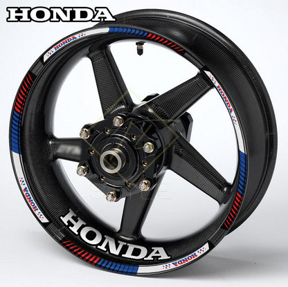 HONDA HRC Fireblade Black wheel decal kit – 20 stickers for 2 wheels, 10mm thick, glossy finish, mirrored graphics, black background