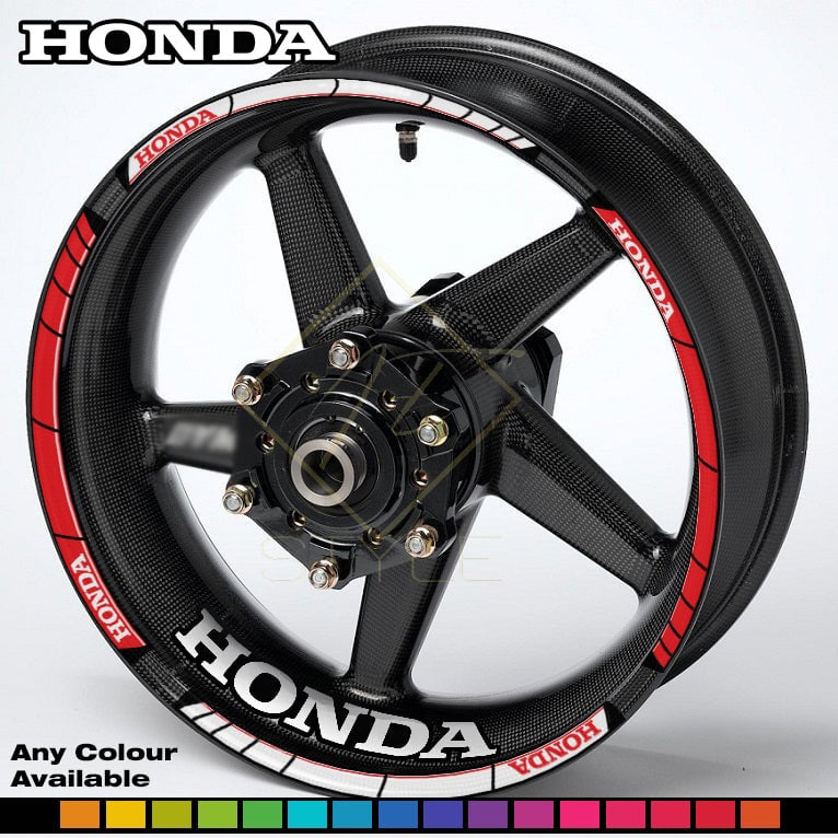 HONDA Fireblade Any Colour wheel decal kit 20 stickers for 2 wheels, 10mm thick, glossy finish, mirrored graphics, fits all wheel colours