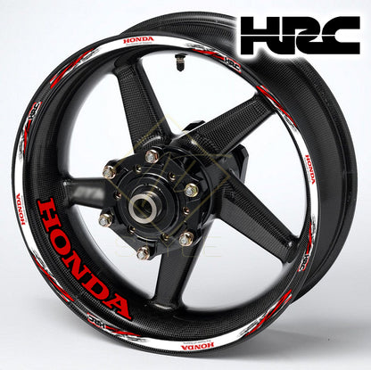 HONDA HRC Fireblade Black wheel decal kit – 20 stickers for 2 wheels, 10mm thick, glossy finish, mirrored graphics, designed for black wheels