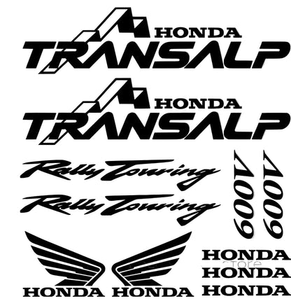 Set of Honda Transalp decals on a gray background