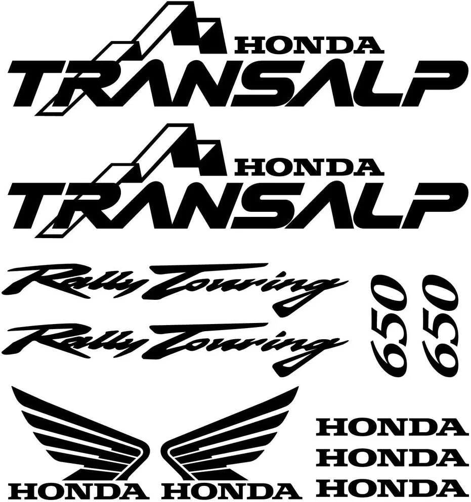 Set of Honda Transalp decals with various text and logos on a white background