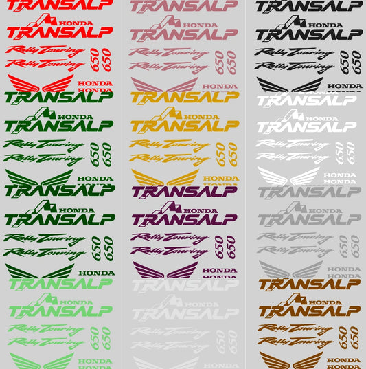Collection of Honda Transalp logos in various colors on a white background