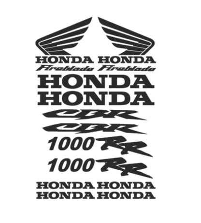 Set of Honda motorcycle decals including Fireblade, CBR, 1000RR on a white background