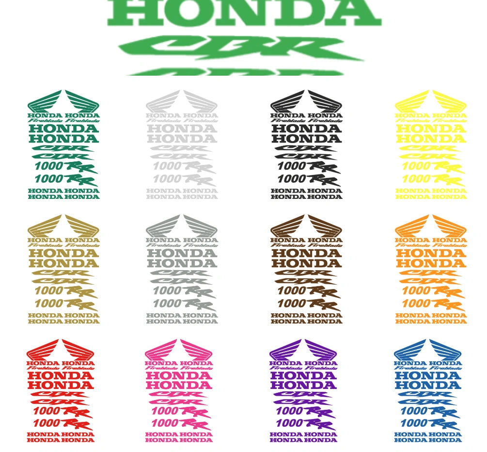 Collection of Honda logo and text graphics in various colors on a white background