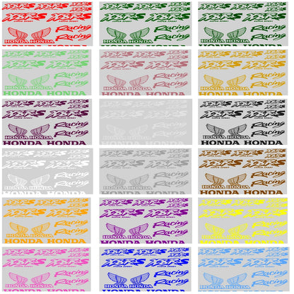 Collection of Honda Racing decals in various colors on a white background