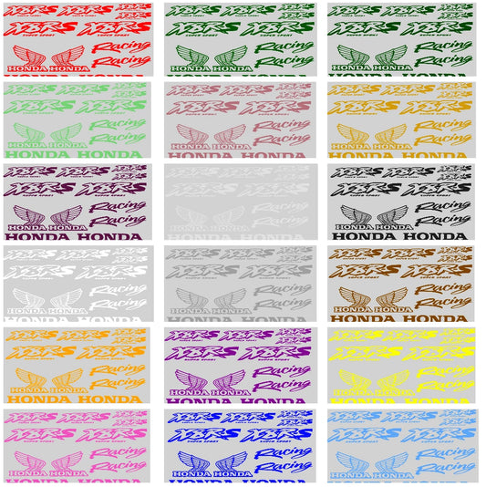 Collection of Honda Racing decals in various colors on a white background