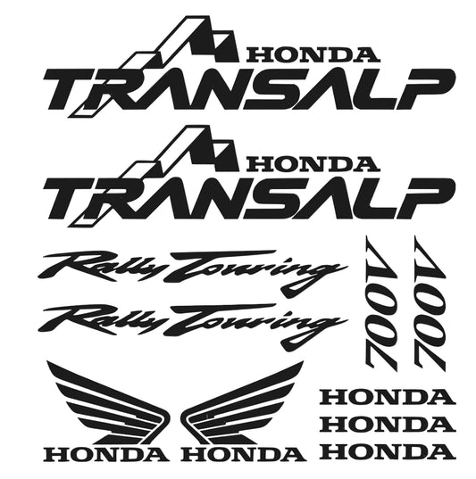 Set of Honda Transalp decals on a gray background