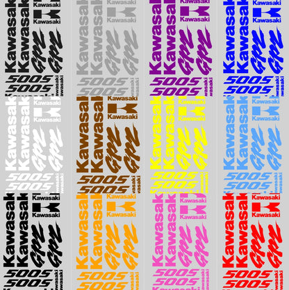 Pattern of Kawasaki logos and text in various colors on a gray background