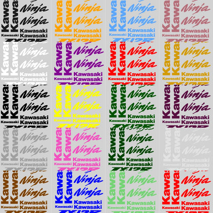 Pattern of Kawasaki and Ninja logos in various colors on a gray background