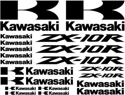Set of Kawasaki ZX-10R decals in black and white.