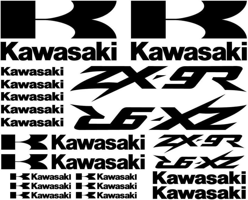 Set of Kawasaki logos and text on a white background