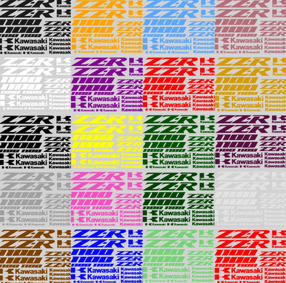 Colorful Kawasaki and ZZR logo pattern on a white background